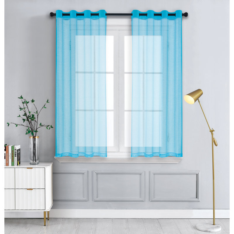 2 panneaux de rideaux semi-transparents avec œillets, L 57 po x L 45 po, Turquoise