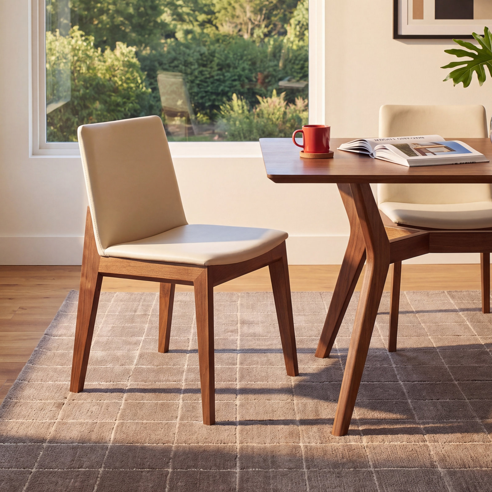 Anrey Oak Dining Chair, Cream Faux Leather, Brown