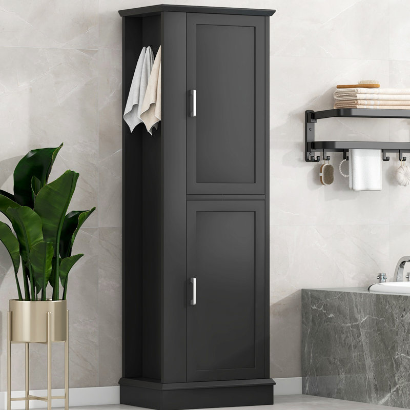 Armoire de salle de bain noire avec tablette réglable et crochet