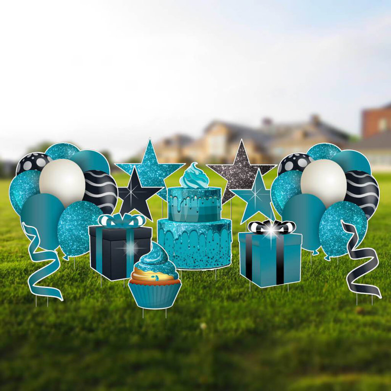 Weather Resistant Plastic Staked Birthday Garden Stake, Teal