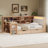 L-Shaped Wooden Daybed With Desk And Storage Bookcase, Corner Bed With Upholstered Headboard And Under-Bed Drawers And LED Light For For Bedroom Living Room-295671933-295671874