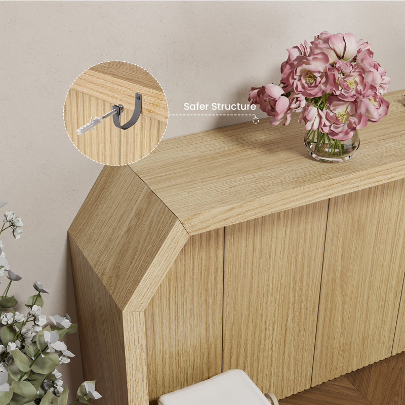55.9'' L Fluted Wood Console Table, Oak White