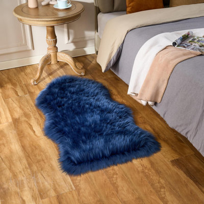 Soft Fluffy Faux Fur Sheepskin Rug 2X4 Ft Dark Blue - Shaggy Area Rug For Bedroom Sofa Living Room, Fuzzy Chair Cover Seat Pad