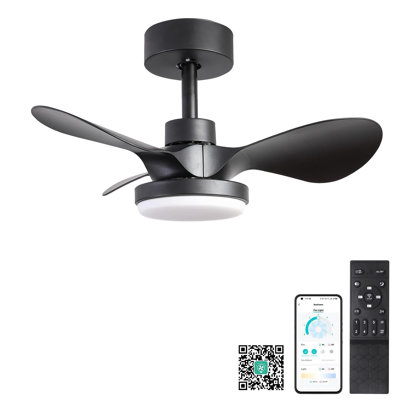 24" Small  Ceiling Fan With Light Remote Control ,Modern Low Profile Black Ceiling Fan, 6-Speeds Quiet Reversible DC Motor  For Bedroom,Kitchen