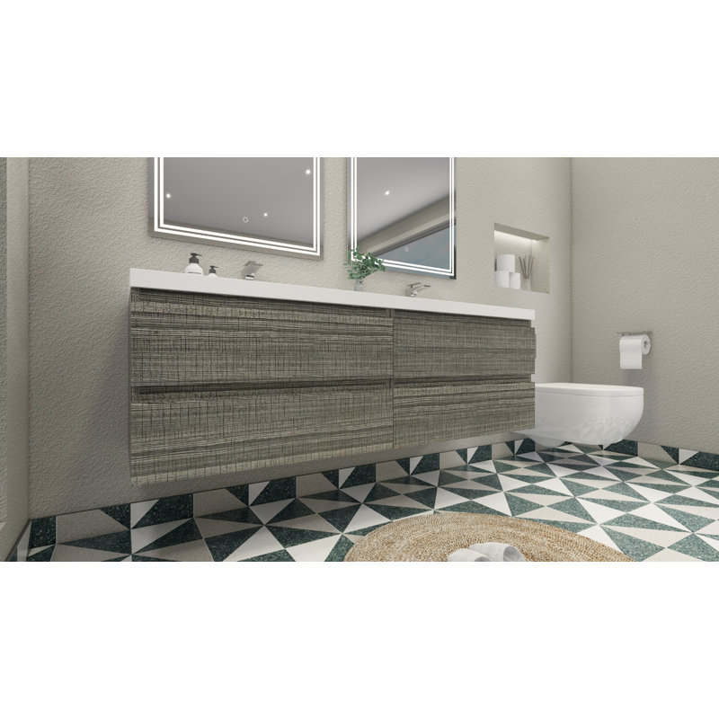 Drason Double Bathroom Vanity with Acrylic Top, High Gloss Ash Gray