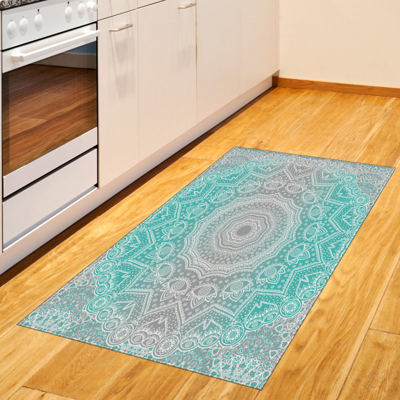 Gray and Turquoise High Density Long Fiber Poly Threads Decorative Area Rug Carpet, Rectangle 2'7" x 5'