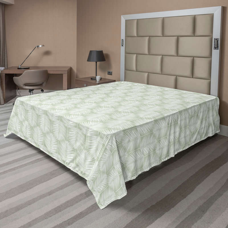 Polyester Floral Flat Sheet, King Flat Sheet, Pale Green White