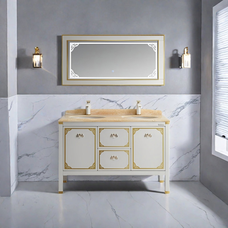 Simple modern stainless steel bathroom cabinet, 33.46" H x 51.18" W x 21.65" D