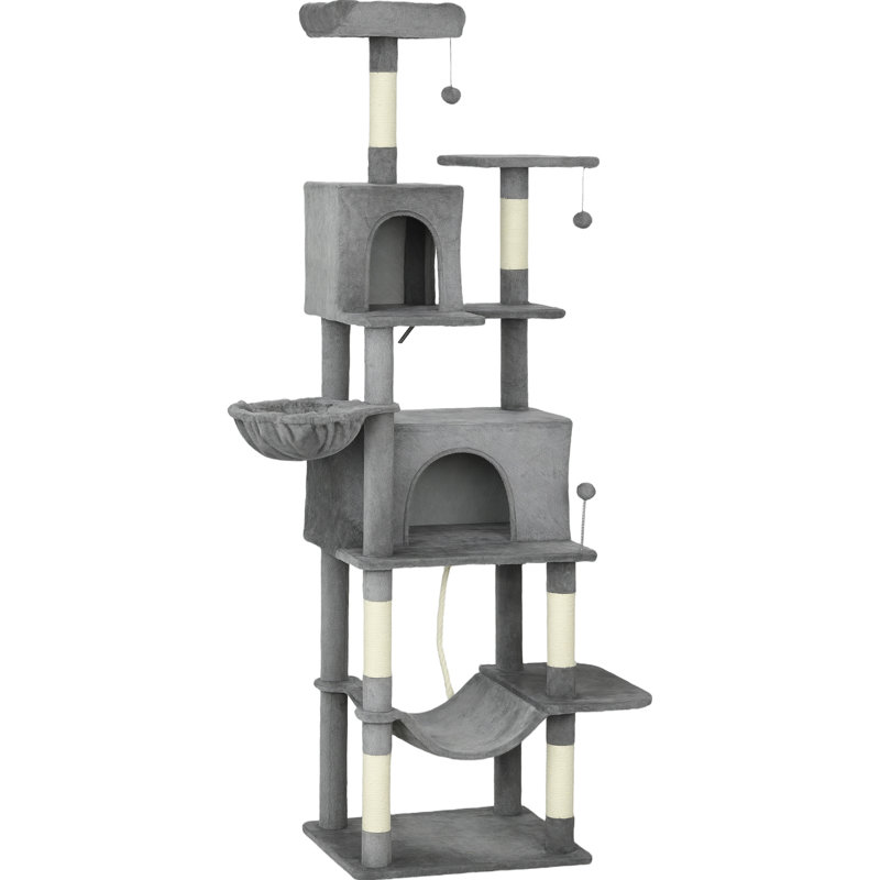 Arbre à chat de 79,5 po de hauteur avec des lits confortables et des taches de saut pour les chats énergiques, des poteaux à griffes pour économiser les meubles, - La sangle de pointe assure la stabilité, le ton gris foncé offre de multiples cachettes sur les plateformes 2 3