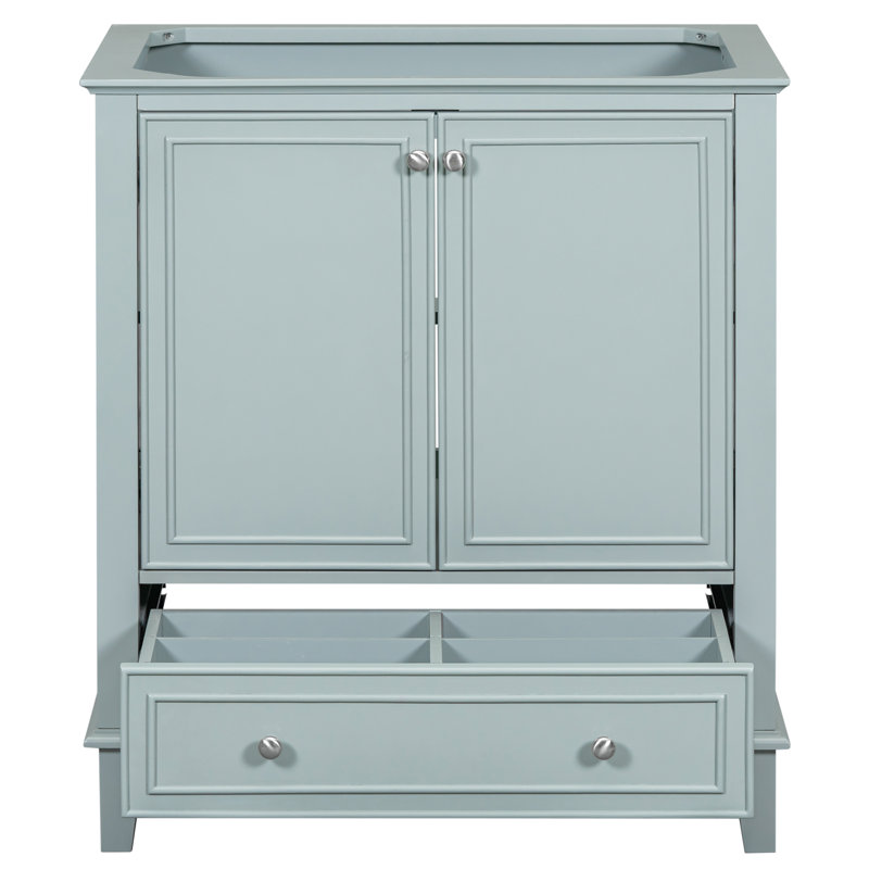 Meuble-lavabo de salle de bain sans lavabo, base seulement, armoire de salle de bain multifonctionnelle avec portes et tiroir, cadre solide et panneau de fibres à densité moyenne, vert