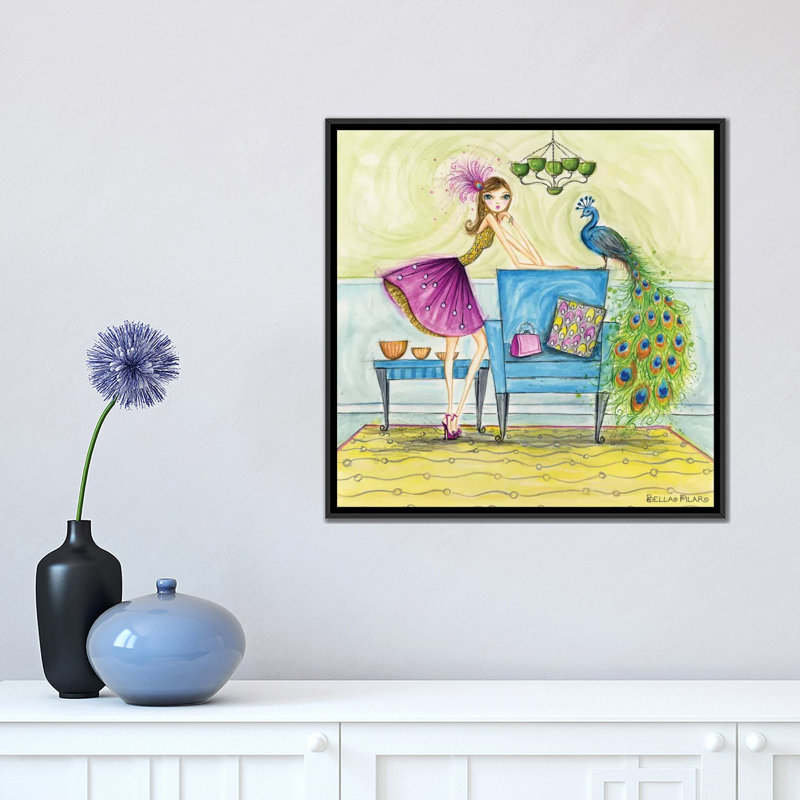 Art minime et peacock, H 18 po x l 18 po x P 1,5 po, Toile avec cadre noir