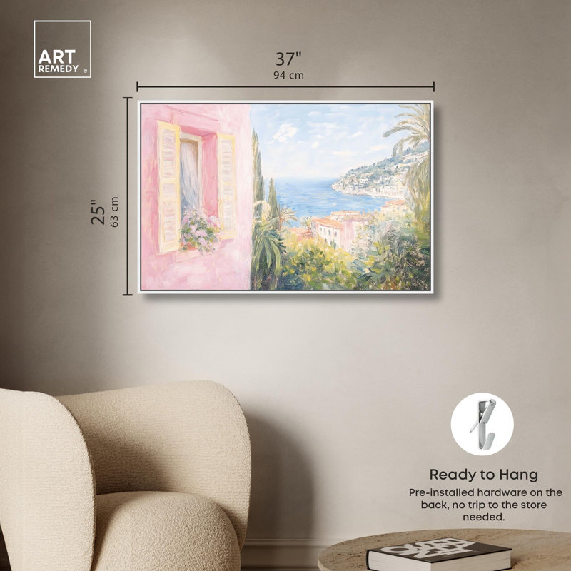 Toile rose méditerranéen par Art Remedy, H 25 po x l 37 po, Blanc, Cadre flottant