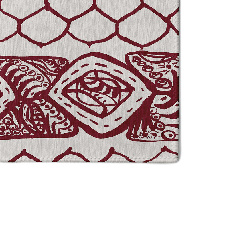 Tapis rouge à motif géométrique, Rectangle 3 pi x 5 pi