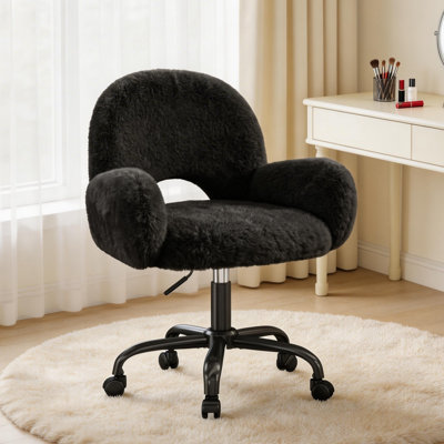 Cute Vanity Chair with Hollow Round Back – Adjustable Swivel Make-Up Chair for Bedroom, Vanity Desk & Home Office