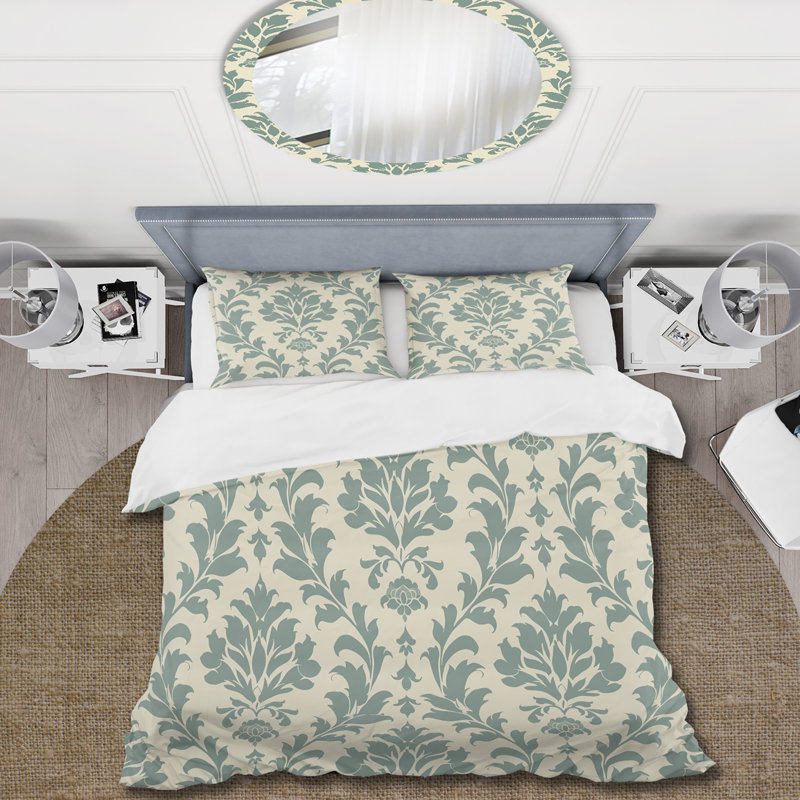 Ensemble de housse de couette à motif damassé gris II, Housse de couette pour grand lit + 2 taies décora