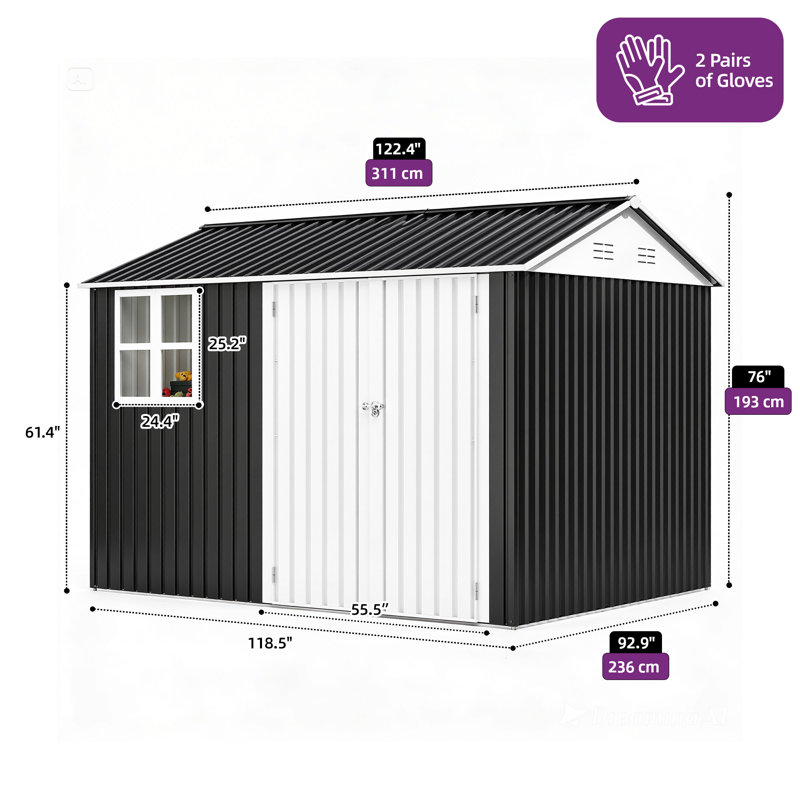 Metal Storage Shed, 113.78" H x 92.52" W x 86.22" D