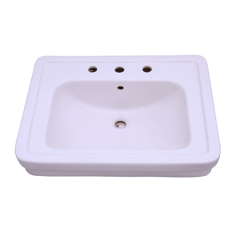 Lavabo de salle de bain piédestal rectangulaire en porcelaine vitreuse avec trop-plein Sussex, Centres de 8 po, Blanc