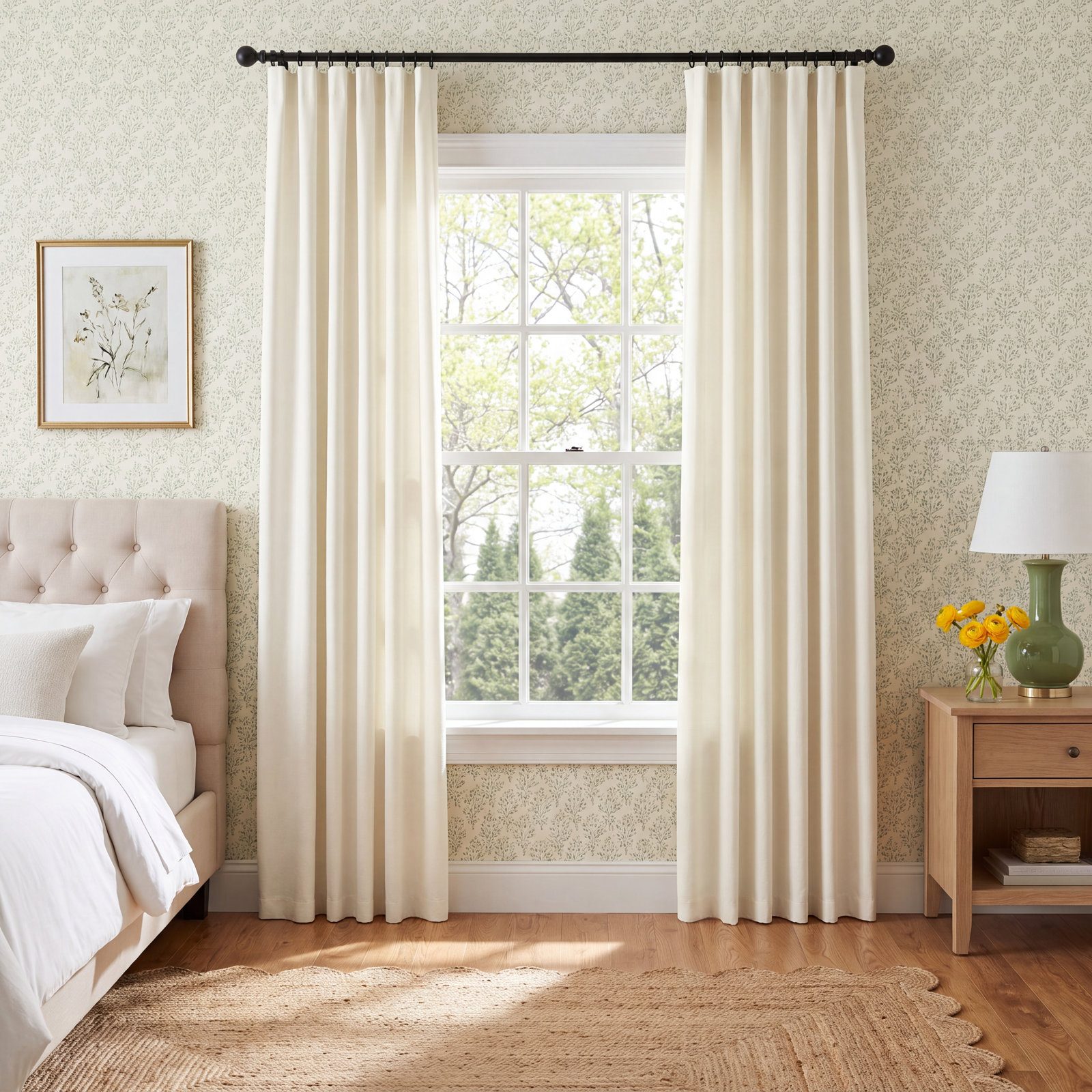 Myers Cotton Matelasse Pleated Curtain, Cream