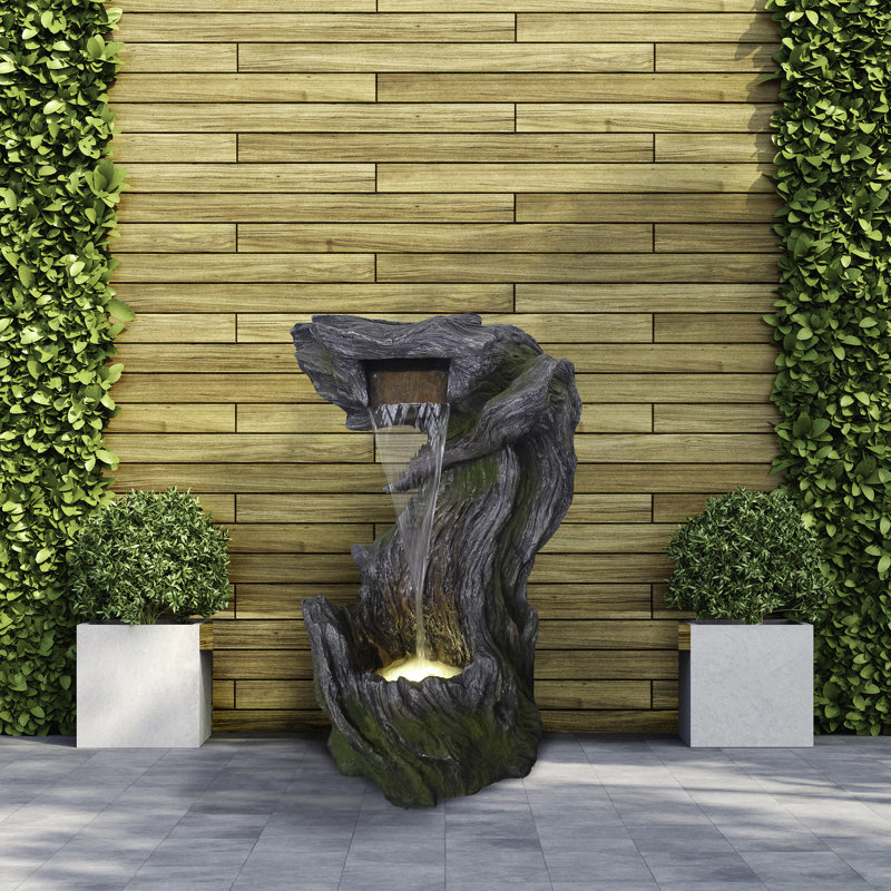 Waterfall in Realistic Tree Bark Fountain with LED Lights
