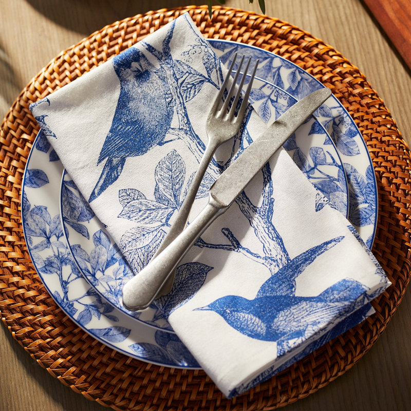 Arbor Birds Blue and White Cotton Square Napkin Set