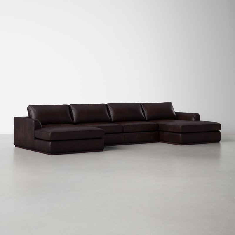 Berger Upholstered U-Shaped Sectional Symmetrical, Heirloom Cigar/Genuine Leather
