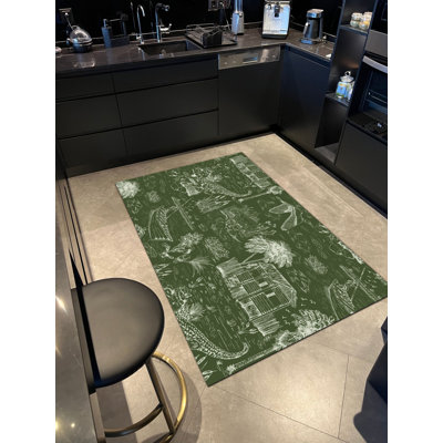 Tapis vert tissé à la main à motif rétro et imprimé numérique