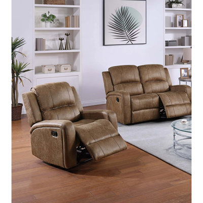 Moderne 2 pièces salon avec 1 fauteuil inclinable, carré, coussin, aspect, similicuir châtaignier, 2 pièces de style contemporain, capitonnage horizontal, pour la partie principale