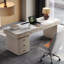 Bureau rectangulaire en pierre blanche + bois manufacturé + Barenia avec 9 tiroirs-997608969