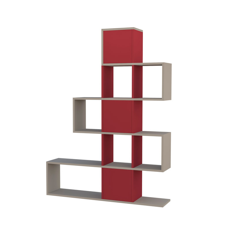 Chantay 160cm H x 302.26cm W Geometric Bookcase, Light Mocha/Burgundy