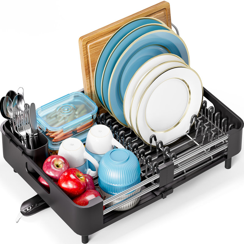 Adjustable Stainless Steel Kitchen Dish Rack, Extendable Dish Drying Rack,Plate Rack, Extra Large Capacity Dish Drainer