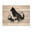 Silhouette de loup noir et blanc en forêt - décoration murale moderne en bois sur bois de pin naturel-1799675840