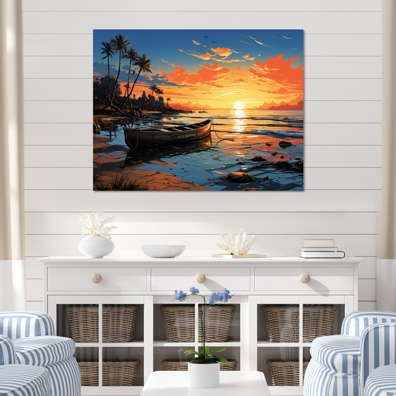 Artondale Coastaltropical Boat At Dusk IV sur impression sur toile, H 24 po x l 32 po x P 1 po, Toile tendue