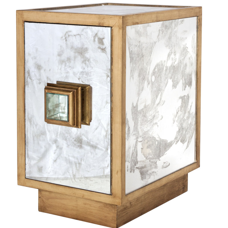 Savannah Mirrored Glass Top End Table, Gold