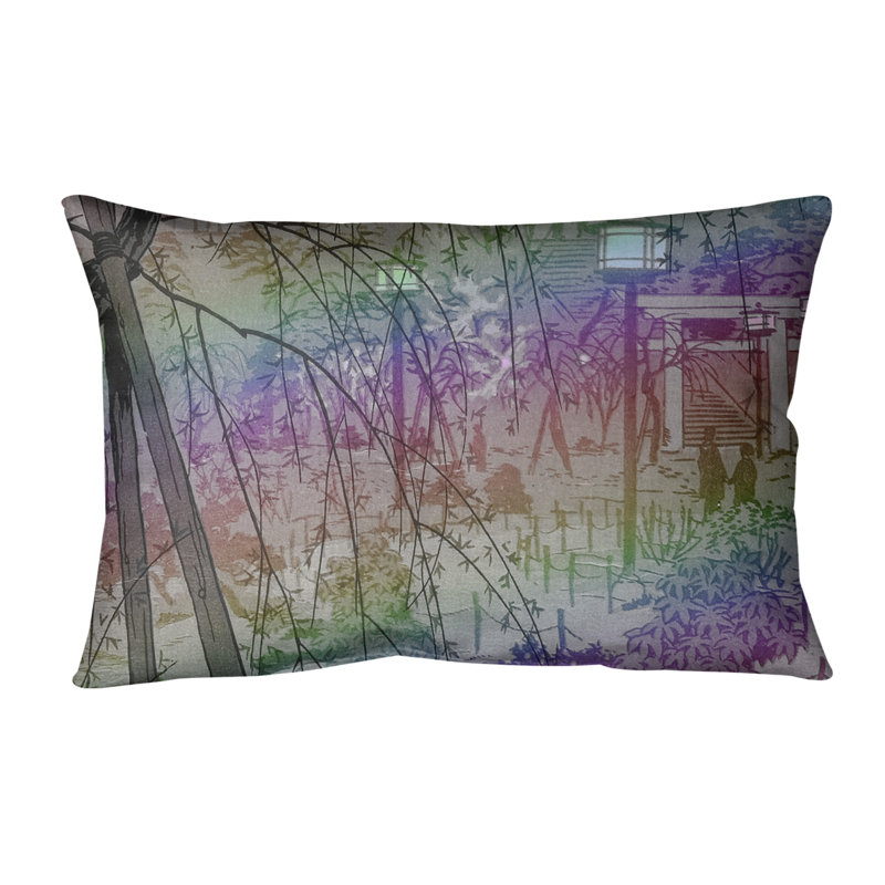 Coussin Misty Evening at Shinobazu Pond, 20 po x 14 po, Arc-en-ciel, Bourre en polyester
