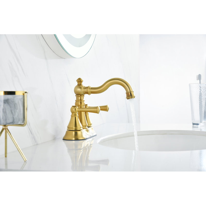 Centerset 2-handle Bathroom Faucet with Drain Assembly, Brushed Gold