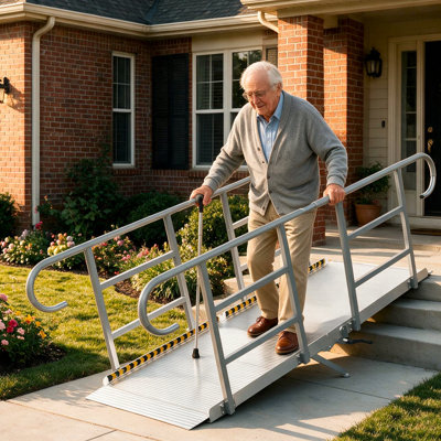 3/4/5/7/8/10 Ft Aluminum Wheelchair Ramp with Handrails, 1200 LBS Heavy Duty Non-Slip Ramp for Home Steps
