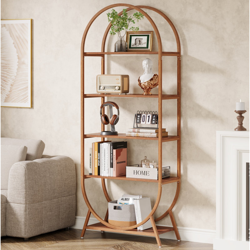 70.8" Tall Open Bookshelf, Modern Arched Bookcase, Brown