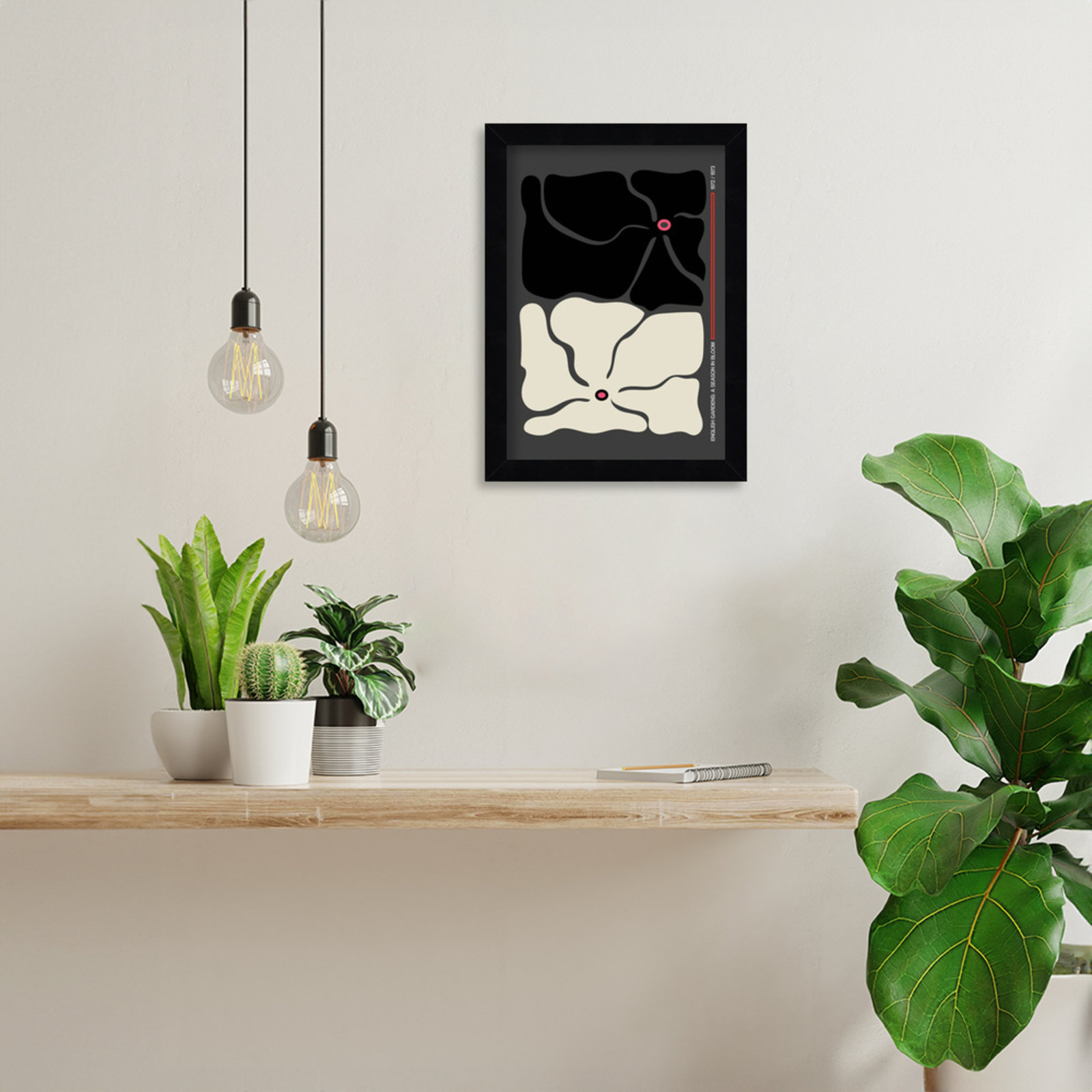 Two by Two Flower Grey Print, Black, 13" H x 10" W x 1" D