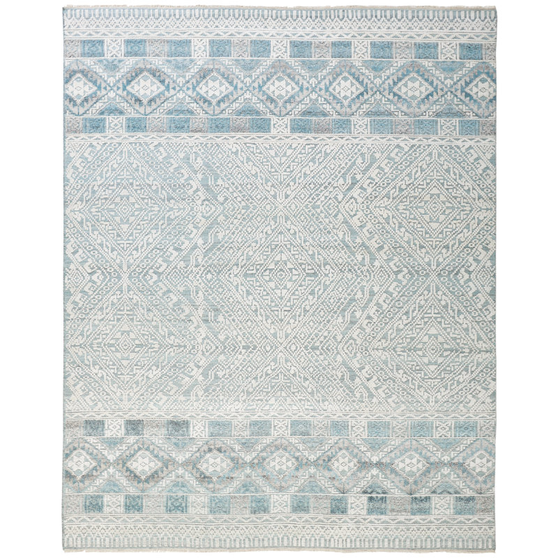 Tapis gris en laine et en coton noué à la main Authement, Rectangle 7 pi 9 po x 9 pi 9 po
