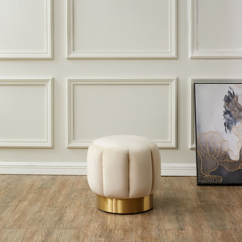 Maxine Round Ottoman, Cream Velvet