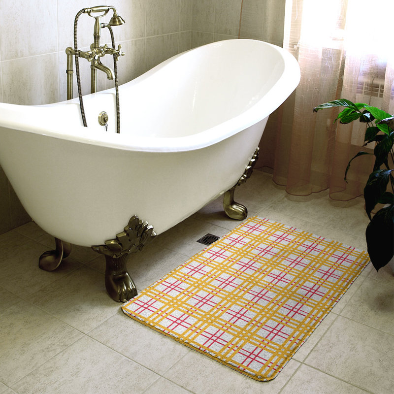 Memory Foam Non-Slip Bath Rug, 17" W x 24" L, Yellow/Pink
