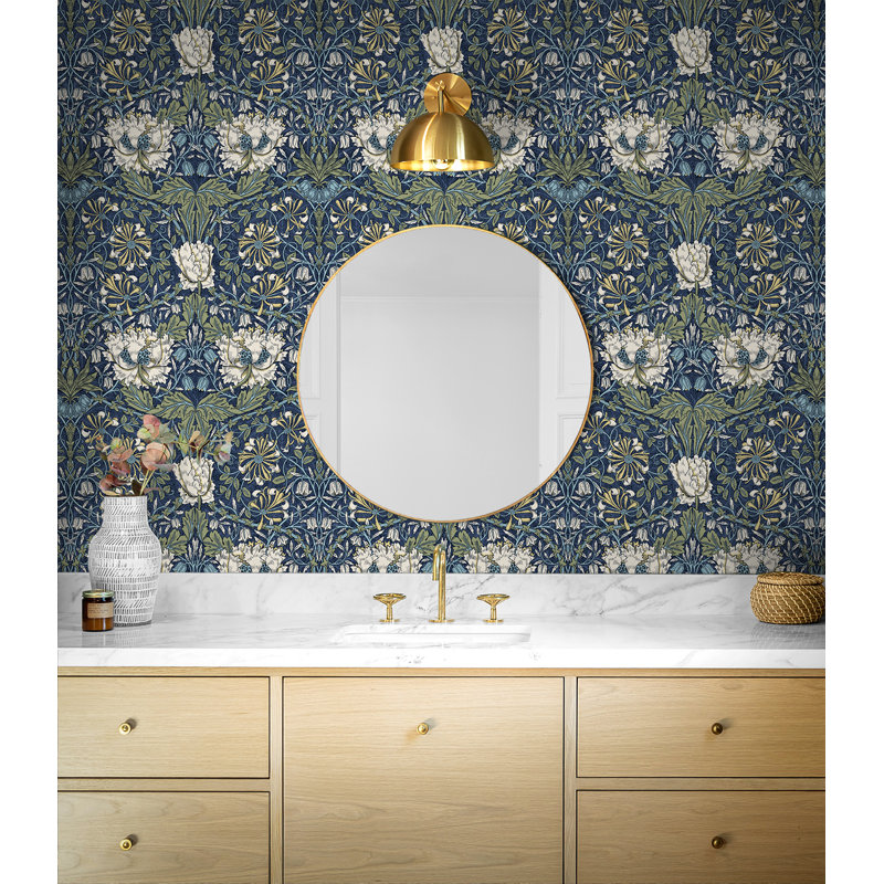 Rouleau de papier peint L 33 pi x l 20,9 po Avier, Teinture indigo / thym