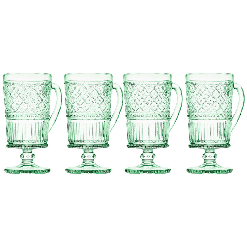 Claro Green Embossed Crystal Footed Coffee Mugs, Set of 4