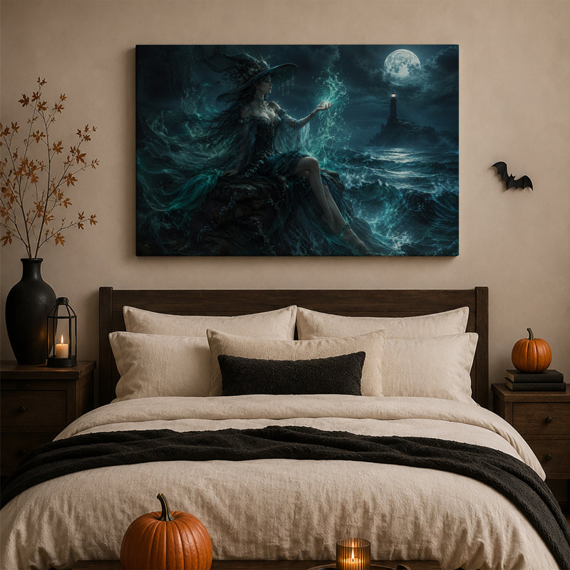 Impression sur toile, "Fantaisie sorcière avec magie bleue et Halloween", 28"H x 40"W