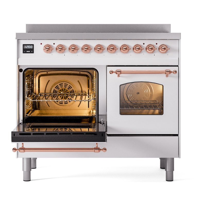 Cuisinière à induction ILVE Nostalgie II Series 40 po avec 6 éléments à induction (porte en verre), Blanc / Cuivre