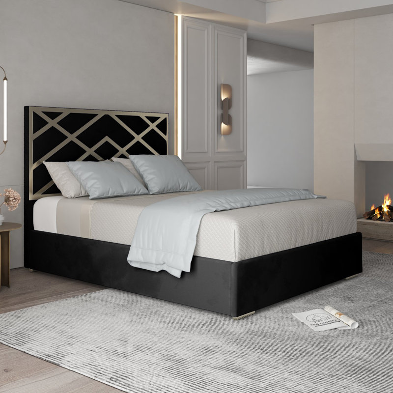Anatolija Upholstered Bed, Black, Double (4'6)