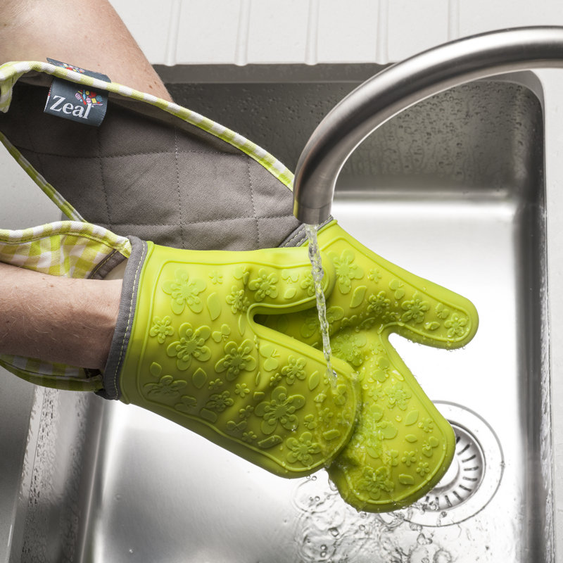 Silicone Double Oven Gloves, Lime Green