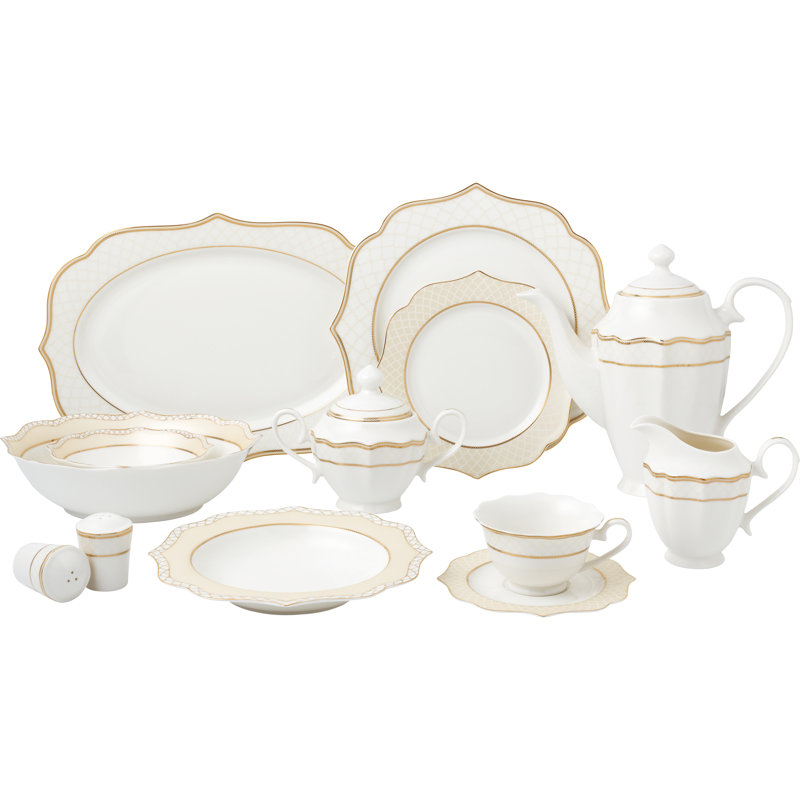 Piece Bone China Dinnerware Set - Service for 8, White/Gold