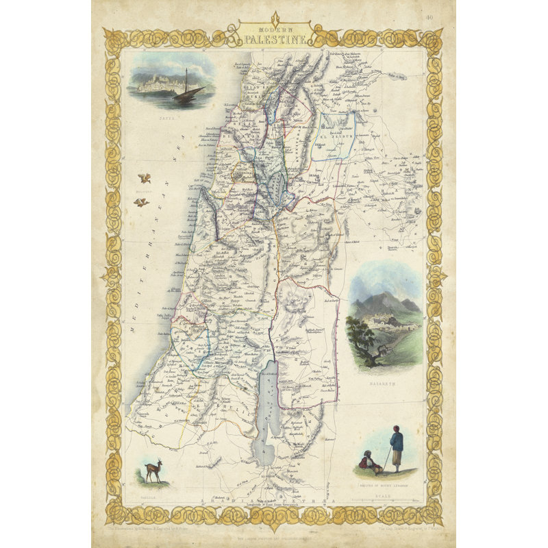 Carte rétro de la palestine, H 36 po x l 24 po x P 1,25 po