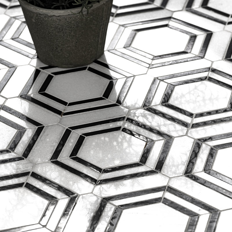 Lattice Fog Geometric 11 in. x 13 in. Polished Marble Mosaic Floor and Wall Tile, Lattice Noir